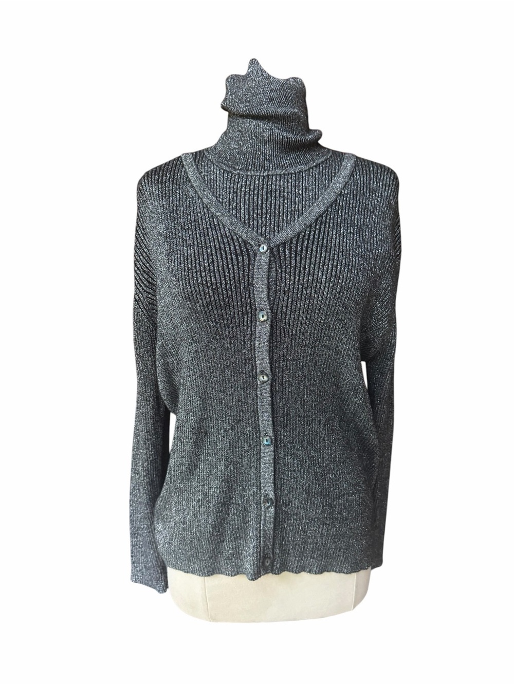 1980s/90s K·I·K·I·T by Maurice Sasson 2-piece Stretchy Lurex Vertical Rib-Knit